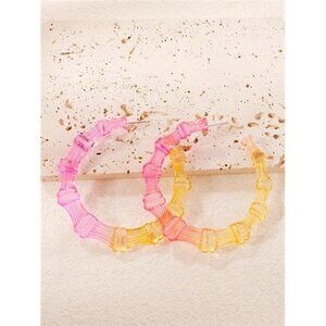 Retro Pink Ombre Bamboo Design Hoop Earrings - Brand New